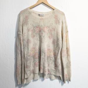 Wildfox Sweater Small Floral Flowers Ivory Pastel Distressed Lightweight Knit